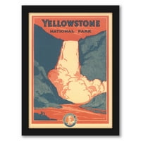 Плакат за пътуване AmericanFlat за Йелоустоун чрез намерено изображение Преса черна рамка стена изкуство