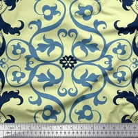 Soimoi Polyester Crepe Fabric Swirl & Ogee Damask Print Sheing Fabric Wide