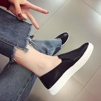 dmqupv облечен флип четири сезона изкуствен кожен твърд цвят без плъзгане плосък кръгъл пръст на длъжни обувки за жени с ниска пета обувка черно 6.5