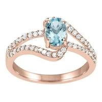 Mauli Jewels пръстени за жени 1. Карат аквамарин и диамантен сватбен годежен пръстен 4-Prong 10K Твърдо розово злато