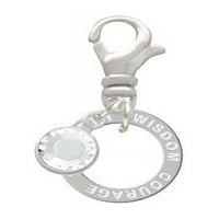 Delight Jewelry Silvertone Courage Strength Wisdom Infinity Ring - Silvertone Clip On Charm с Clear Crystal Drop