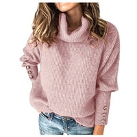 Женски бутон за пуловери за костенурка с дълъг ръкав свободен плетен пуловер върхове