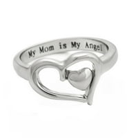 Loopsun пръстени женски пръстени сърце надписване на майка ми е моят ангелски пръстен бижута годишнина подаръци за рожден ден за жени момичета съпруга мама