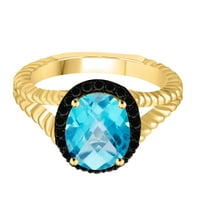 Mauli Jewels пръстени за жени карат син топаз и черен диамант овална форма скъпоценен камък пръстен за настройване 10k жълто злато