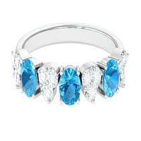 Swiss Blue Topaz Половин вечен пръстен с Moissanite, Blue Topaz Gold Heart Ring за жени, подарък за нея, Sterling Silver, US 12.00