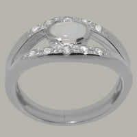 Британски направен традиционен 18K бяло златен пръстен с естествен опал и диамантен женски ринг - Опции за размер - размер 4.25