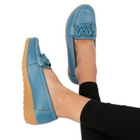 Небрежни обувки за жени се плъзгат на жени комфорт ходене на плоски мокасини Небрежни обувки шофират мокасини за ходене обувки за жени Жени ежедневни обувки PU светло синьо 40