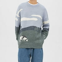 Зимни пуловери за мъже Просвещение Мъже трева крава винтидж големи размери с дълъг ръкав кръгла шия плетен пуловер пуловер се връщат зелено 4