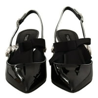 Dolce Gabbana Black Patent Leather Crystal Slingbacks обувки