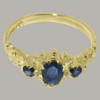 Британците направиха 18k жълто злато естествено сапфир женски пръстен - Опции за размер - размер 4.75