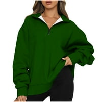 Дамски огромен суичър с половин цип пуловер с дълъг ръкав квартал zip качулка върхове есенни модни тоалети тийнейджърки есен y2k дрехи зелено xxl
