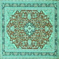 Ahgly Company Machine Wareable Indoor Rectangle Medallion Turquoise Blue Traditional Area Rugs, 8 '12'