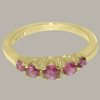 Британски направен 10K жълто златен пръстен с естествен розов турмалин женски лентен пръстен - Опции за размер - размер 11.25