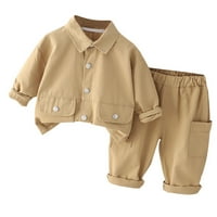 Xihbxyly бебешки дрехи за момчета плюс комплекти за размери Малче деца Момчета момичета Моден солиден цвят джобно копче с джобни панталони Панталони Панталон на прочистване, 6- месеца