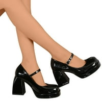 Fsqjgq жени тренировъчни обувки дамски обувки женски обувки модни ежедневни кожени обувки високи токчета дебели токчета закопчалки единични обувки ежедневни обувки черни азиатски размер 40