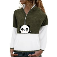 Дамски цип размит плетен пуловер пуловер върхове графичен отпечатан шерпа руно