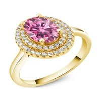 Скъпоценен камък крал 18k жълто злато, покрит сребърен пръстен овален розов мосанит