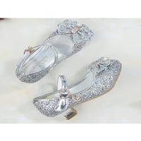 Daeful Girl's Princess Shoe Искрящи рокли Обувки лък Mary Jane Comfort Небрежно сватба сребро 13c