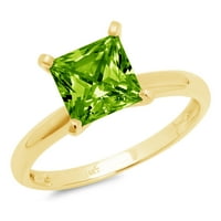 2ct Princess Cut Green Natural Peridot 18K Yellow Gold Anniversary годежен пръстен Размер 7