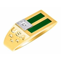 Мъжки пръстени 14k жълто злато в САЩ дизайнер на знамена с диаманти и зелени кварцови пръстени за мъже Мъжки пръстени Златни пръстени Размери 8,9,10,11,12, мъжки бижута