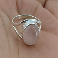 Navya Craft Rose Quartz Oval Sterling Silver Handmade Women Pink Gemstone Jewelry Ring Size 12.5