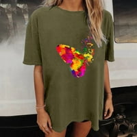 Жени ежедневни кръгли шия мода свободен цвят пеперуда печат тениска за свободното време улични дрехи