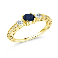 Gem Stone King 1. Ct кръг синьо сапфир бял топаз 18k жълто злато, покрито със сребърен пръстен