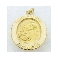 Овал Свети Антъни Религиозен медал - солидно 14k жълто злато