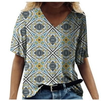 Женски ризи модни жени ежедневни топ печат v-образно разхлабена тениска с къси ръкави светло сиво l