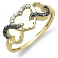 Колекция DazzlingRock 0. Карат 10K Кръг черно -бял диамантен сърдечен пръстен, жълто злато, размер 7