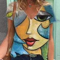 Ризи за продажби за жени с тениска с v-образно деколте ежедневно удобни пуловерни върхове абстрактна живопис печат тийнейджърски модни дрехи с къси ръкави дамски л