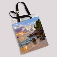 Seychelles Tropical Beach at Sunset Nature Canvas Раменни чанти чанти Тотални чанти за пазаруване