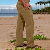 Еластични панталони за мъже ежедневни еластични памучни бельо с джобове твърди цветни панталони