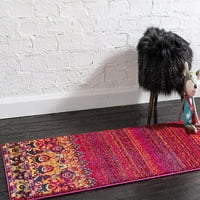 Килим за колекция Fleur -7 '10' Червен килим със среден пил, идеален за спални за трапезария в дневни