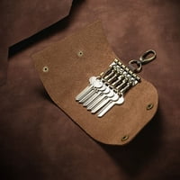 Ръчно изработена кожена кожа Компактен клавиш държач за джобна верига чанти за пръстени за мъже жени с разработени бутони