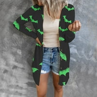 Lroplie върхове за жени прекомерни дълги ръкави дамски жилетри пуловери отпечатани модни върхове Зелени L