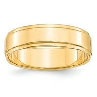 14k жълто златово пръстенна лента Сватбена стандартна плоска със стъпка ръб размер 7