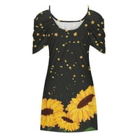 Жени плюс разтвор за размери Жени ежедневни свободни летни флорални отпечатани танкови рокля плаж слънчица от рамо рокли жълти