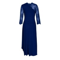 Guzom Великденска рокля за жени- Нови ежедневни дълги ръкави пролет солидни макси рокли екипаж на шията дамски върхове синьо