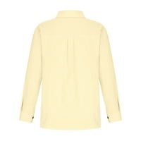Риза за женски бутон Scyoekwg Удобни ризи с дълъг ръкав v Врат ли ревера модни копчета есен солиден цвят с дълъг ръкав Леки разхлабени ежедневни блузи A = Жълт XXL