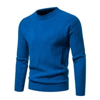 PEDORT Мъжки леки памучни пуловери с дълъг ръкав извънгабаритен оребрена плетава пуловер Синьо, 2XL