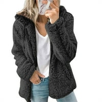 Дамски връхни дрехи върхове с цип пухкави якета руно размити качулки палта ежедневни жилетка с дълъг ръкав