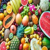 Асортимент от цветни узрели тропически плодове, фотография