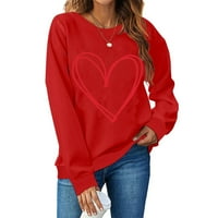 Дамски суичъри с дълги ръкави Свети Валентин Мода любов от печат пуловер Небрежен свободен кръг дами дами туники блузи
