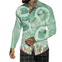 Пролетни мъже ризи бутон надолу небрежен разхлабен наближител на яка от печат на вратовръзка с багрило плаж дълъг ръкав ваканция на открито свободно време за един празничен риза за работа