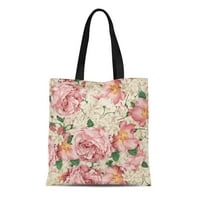 Платно тотална чанта Peony Vintage Watercolor Pink Peonies Цветя ботанически елегантни чанти за многократна употреба на чанта за рамо раменни хранителни стоки