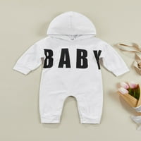 Sunisery Kids Thddler Baby Boys Crothes Comple Jumpsuit Letge Letter Print с качулка есен пролет Romper White 6- месеца