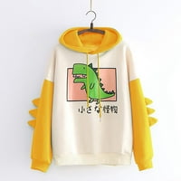 Jsaierl дамски качулки динозаври графичен цветен блок горен дълъг ръкав сладка риза модерен пуловер суичър