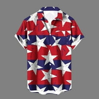 Мъжки ден на независимостта на САЩ 4 юли Тениска Домашна реколта бутон за печат джобна риза с лапета с къс ръкав червен xxl