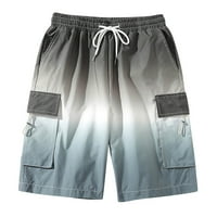 Hanas Mens Pants Мъжки летни градиентни къси шорти свободни ежедневни мулти-джоба за джогинг за джогинг сив сив xxxl